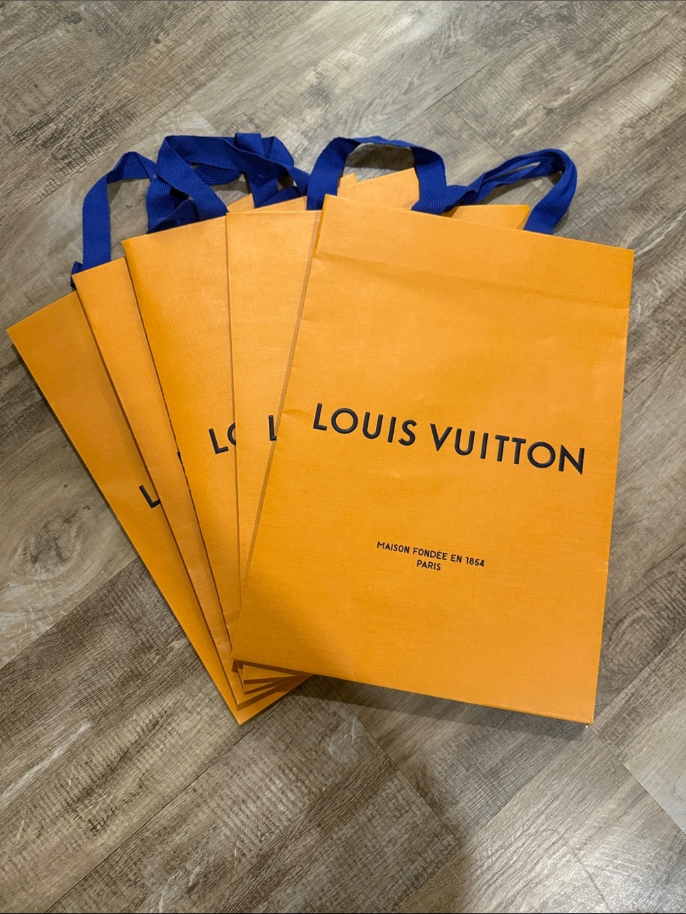 5 Louis Vuitton Orange Shopping Tote with Blue Handles